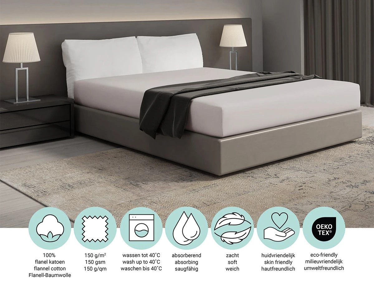 DoubleDry Flanel 180x200 Cm Hoeslaken - Ecru 4 DoubleDry Flanel 180x200 Cm Hoeslaken - Ecru - Afbeelding 4