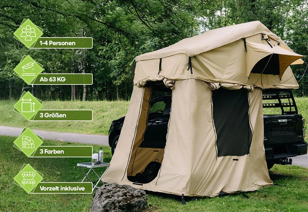 OutdoorU Family Plus 4 Personen Daktent - Grijs 2 OutdoorU Family Plus 4 Personen Daktent - Grijs - Afbeelding 2