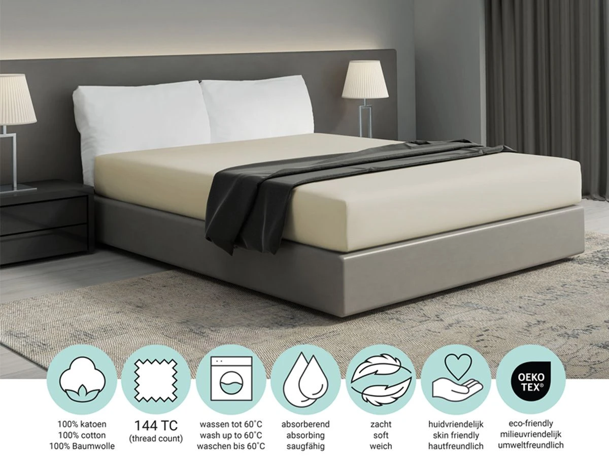 DoubleDry Home 90 X 200 Cm Hoeslaken - Crème 4 DoubleDry Home 90 X 200 Cm Hoeslaken - Crème - Afbeelding 4