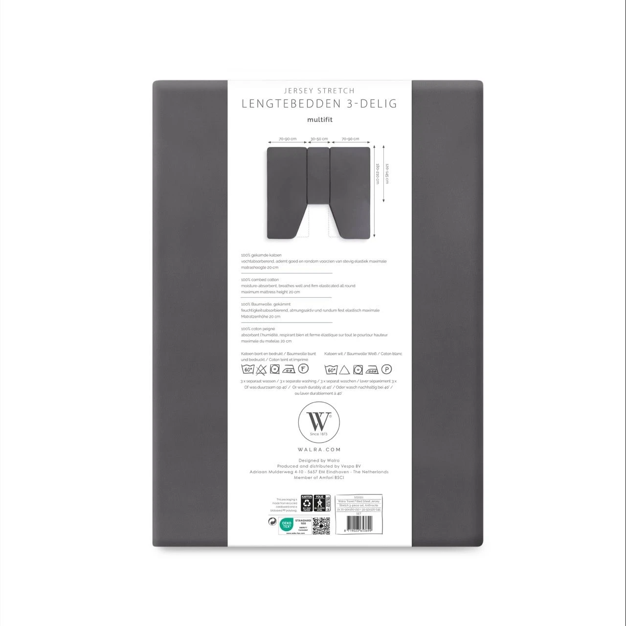 Walra Multifit Lengtebed 3 Delig Hoeslaken - Anthracite 4 Walra Multifit Lengtebed 3 Delig Hoeslaken - Anthracite - Afbeelding 4