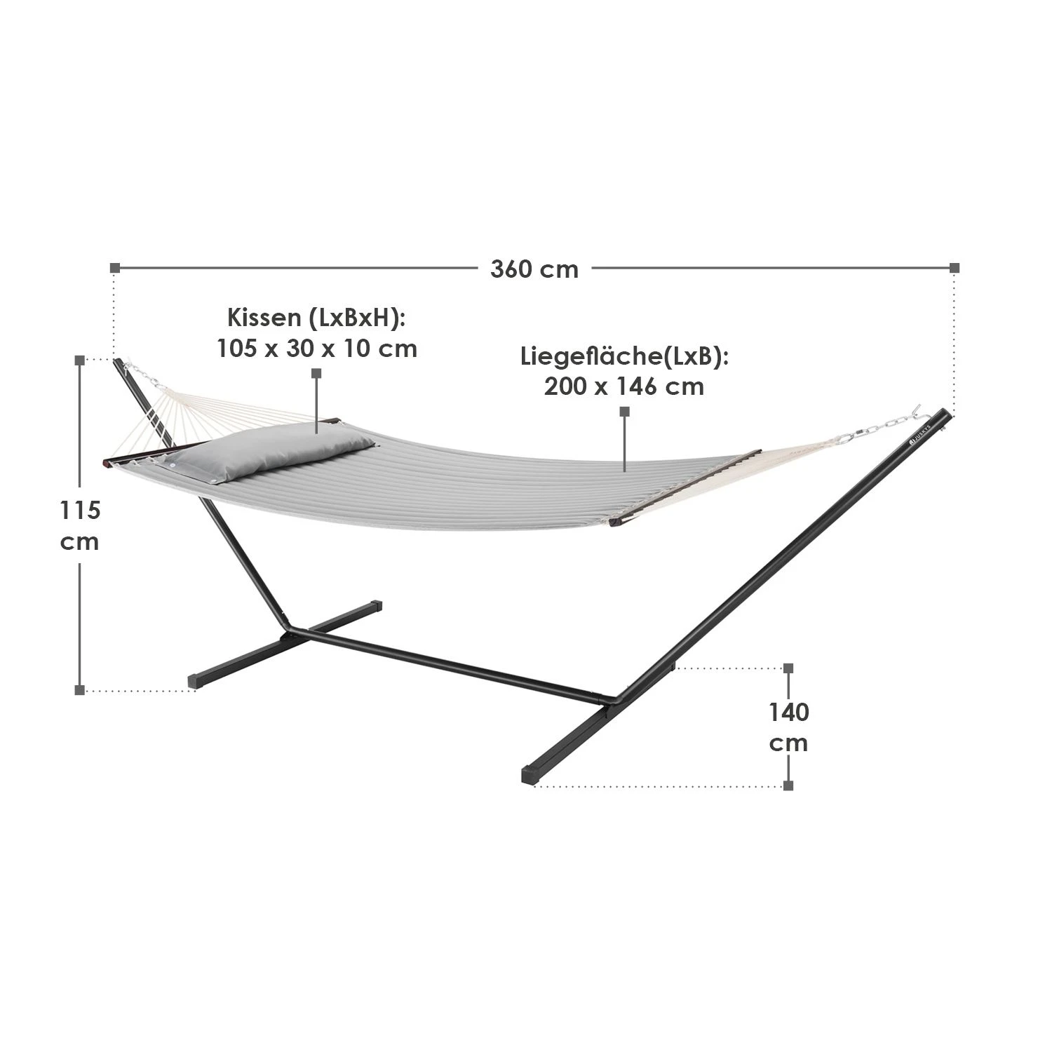Juskys Cata Hangmat Met Onderstel En Kussen - Grey 6 Juskys Cata Hangmat Met Onderstel En Kussen - Grey - Afbeelding 6