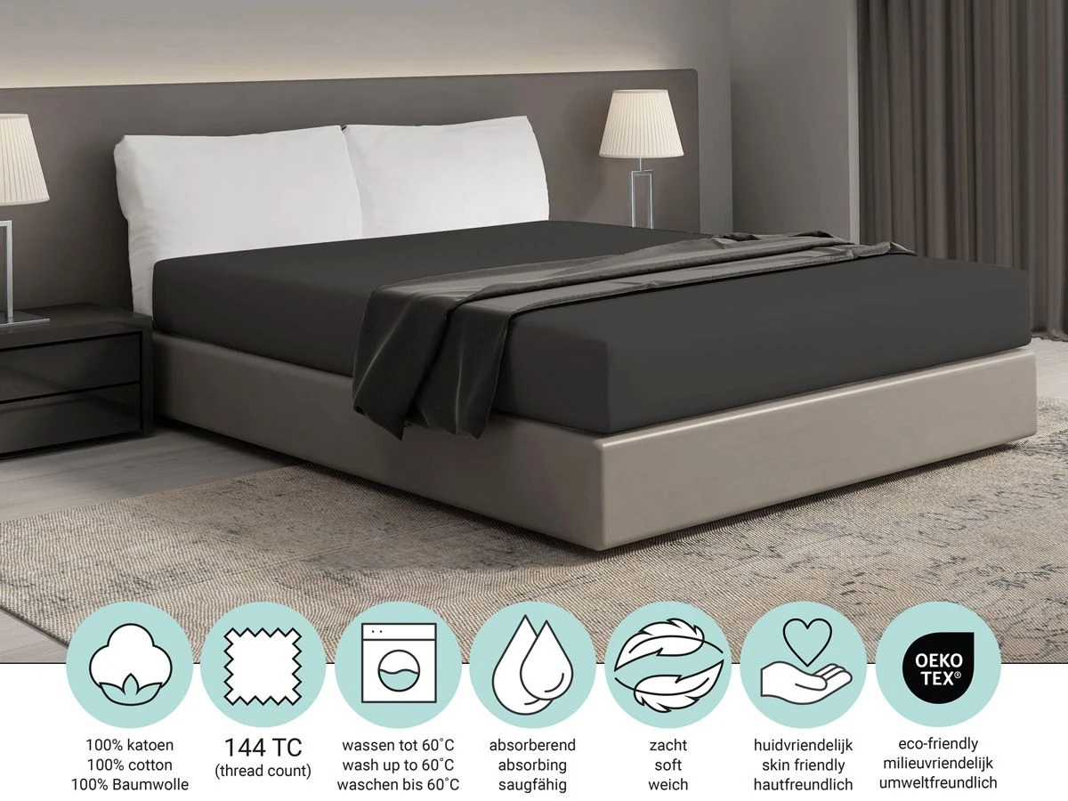 DoubleDry Home 140 X 200 Cm Hoeslaken - Antraciet 4 DoubleDry Home 140 X 200 Cm Hoeslaken - Antraciet - Afbeelding 4