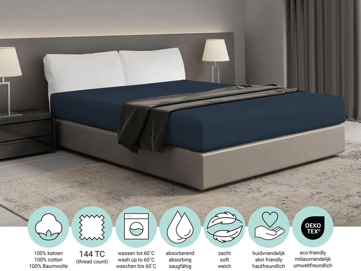 DoubleDry Home 180 X 200 Cm Hoeslaken - Dark Blue 4 DoubleDry Home 180 X 200 Cm Hoeslaken - Dark Blue - Afbeelding 4