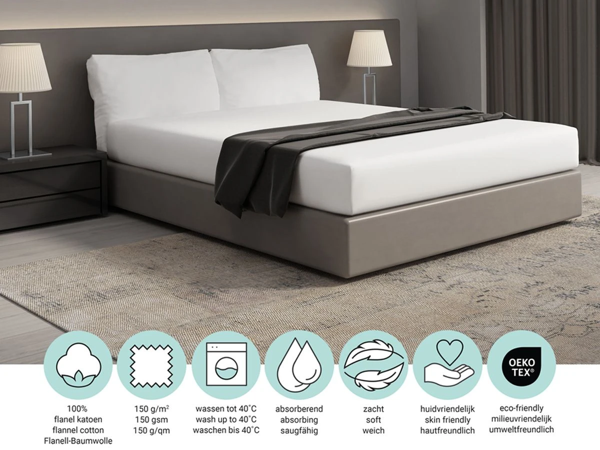 DoubleDry Flanel 140x200 Cm Hoeslaken - Wit 4 DoubleDry Flanel 140x200 Cm Hoeslaken - Wit - Afbeelding 4