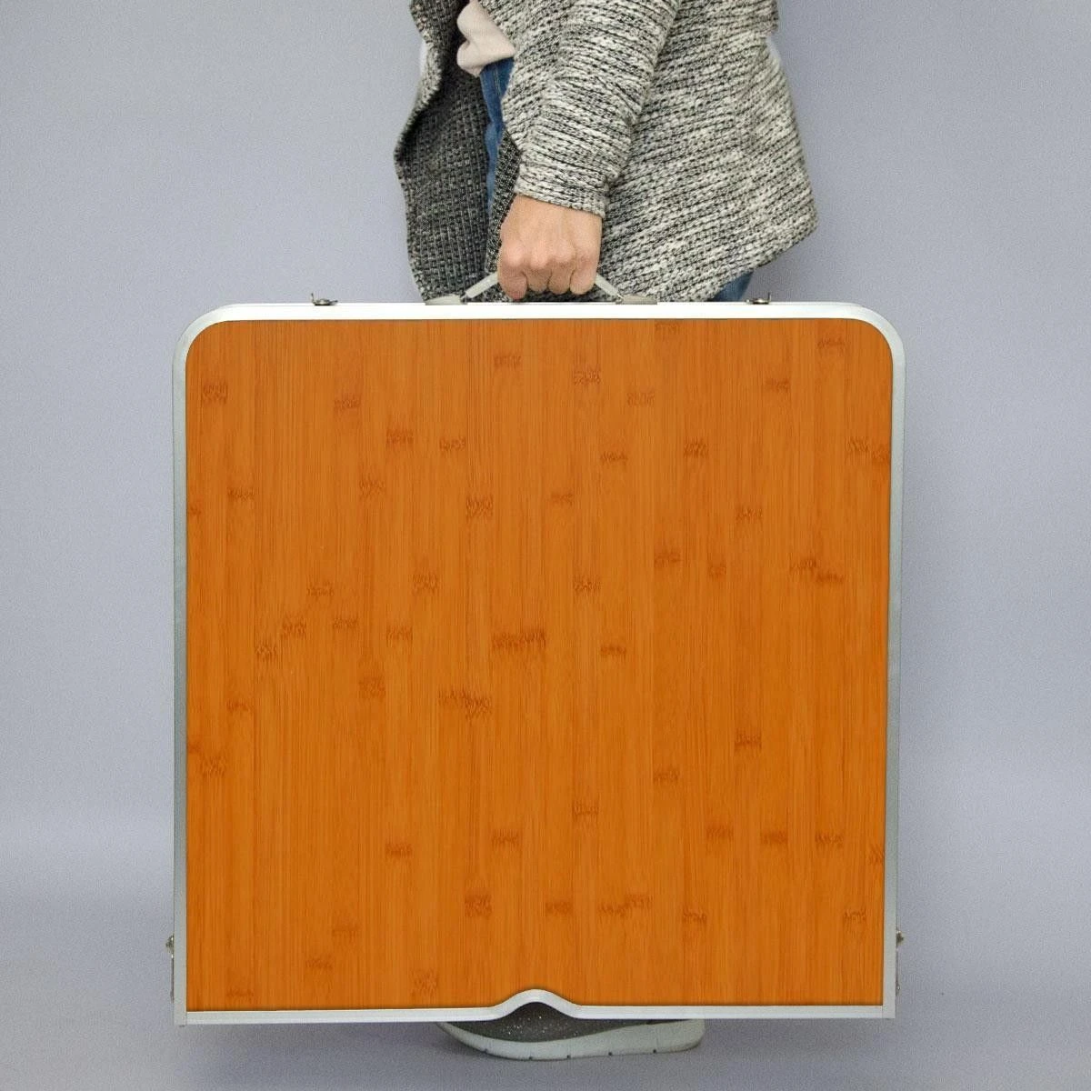 AMANKA 120x60 Bamboe Design Kampeertafel Met 4 Krukjes 5 AMANKA 120x60 Bamboe Design Kampeertafel Met 4 Krukjes - Afbeelding 5