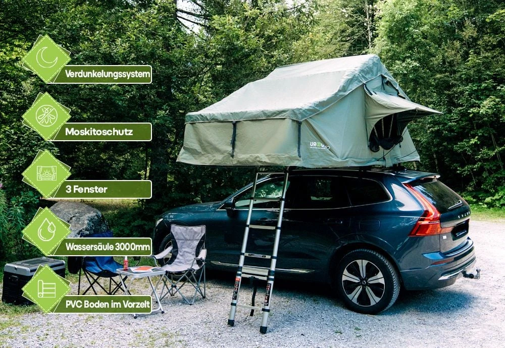 OutdoorU Family Plus 4 Personen Daktent - Grijs 3 OutdoorU Family Plus 4 Personen Daktent - Grijs - Afbeelding 3
