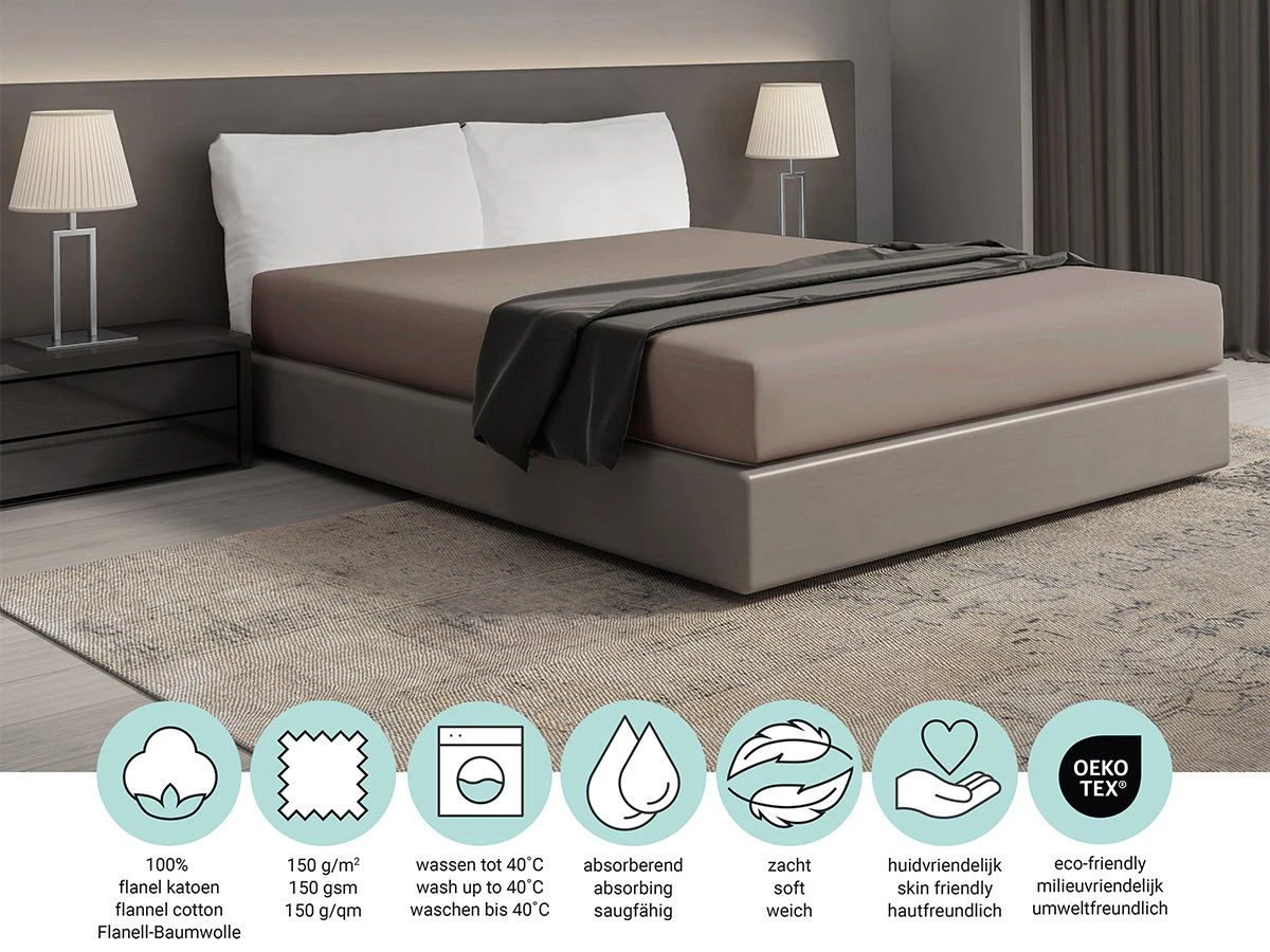 DoubleDry Flanel 90x200 Cm Hoeslaken - Beige 4 DoubleDry Flanel 90x200 Cm Hoeslaken - Beige - Afbeelding 4