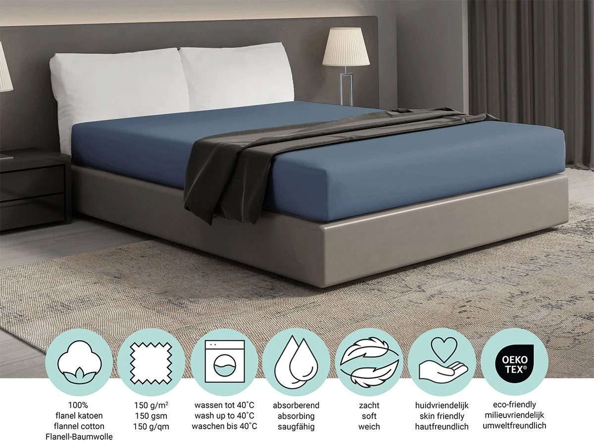 DoubleDry Flanel 90x200 Cm Hoeslaken - Petrol 4 DoubleDry Flanel 90x200 Cm Hoeslaken - Petrol - Afbeelding 4