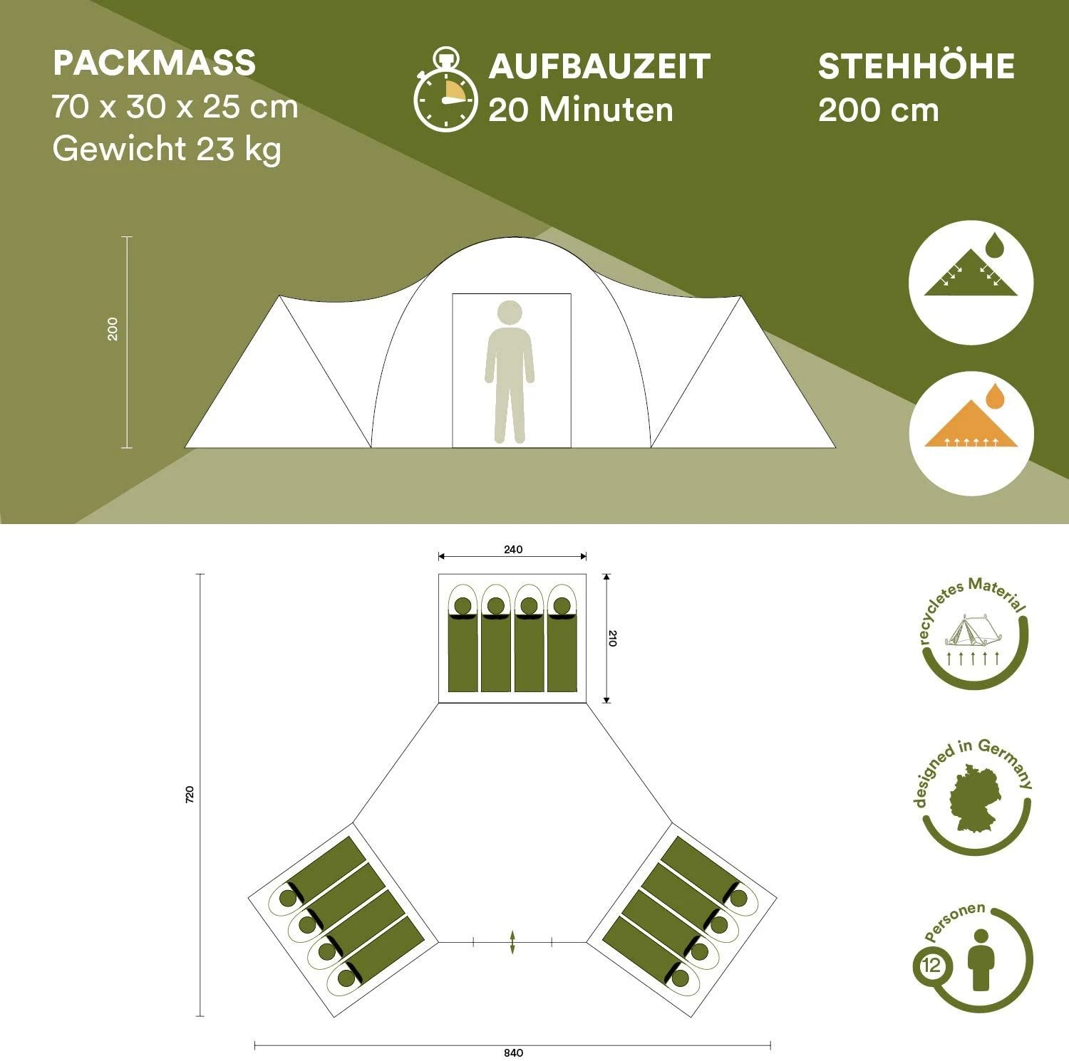 Skandika Turin 12 Beige Familietent 6 Skandika Turin 12 Beige Familietent - Afbeelding 6