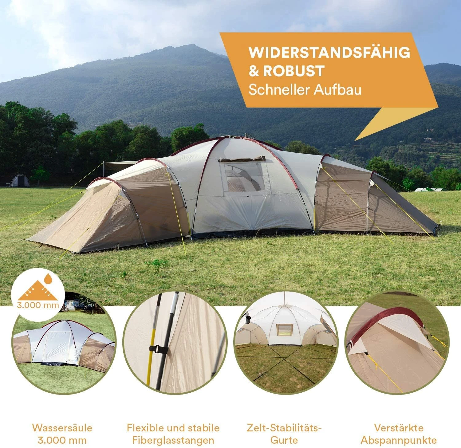 Skandika Turin 12 Beige Familietent 4 Skandika Turin 12 Beige Familietent - Afbeelding 4