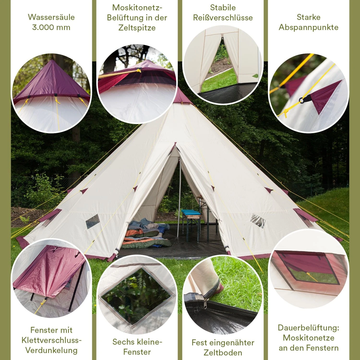 Skandika Tipi Kota 550 Protect Groepstent - Beige 5 Skandika Tipi Kota 550 Protect Groepstent - Beige - Afbeelding 5