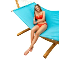 AMANKA 200 X 120 Hangmat Met Houten Frame - Blue -Merkloos Winkel 6256914fcae372.38489860