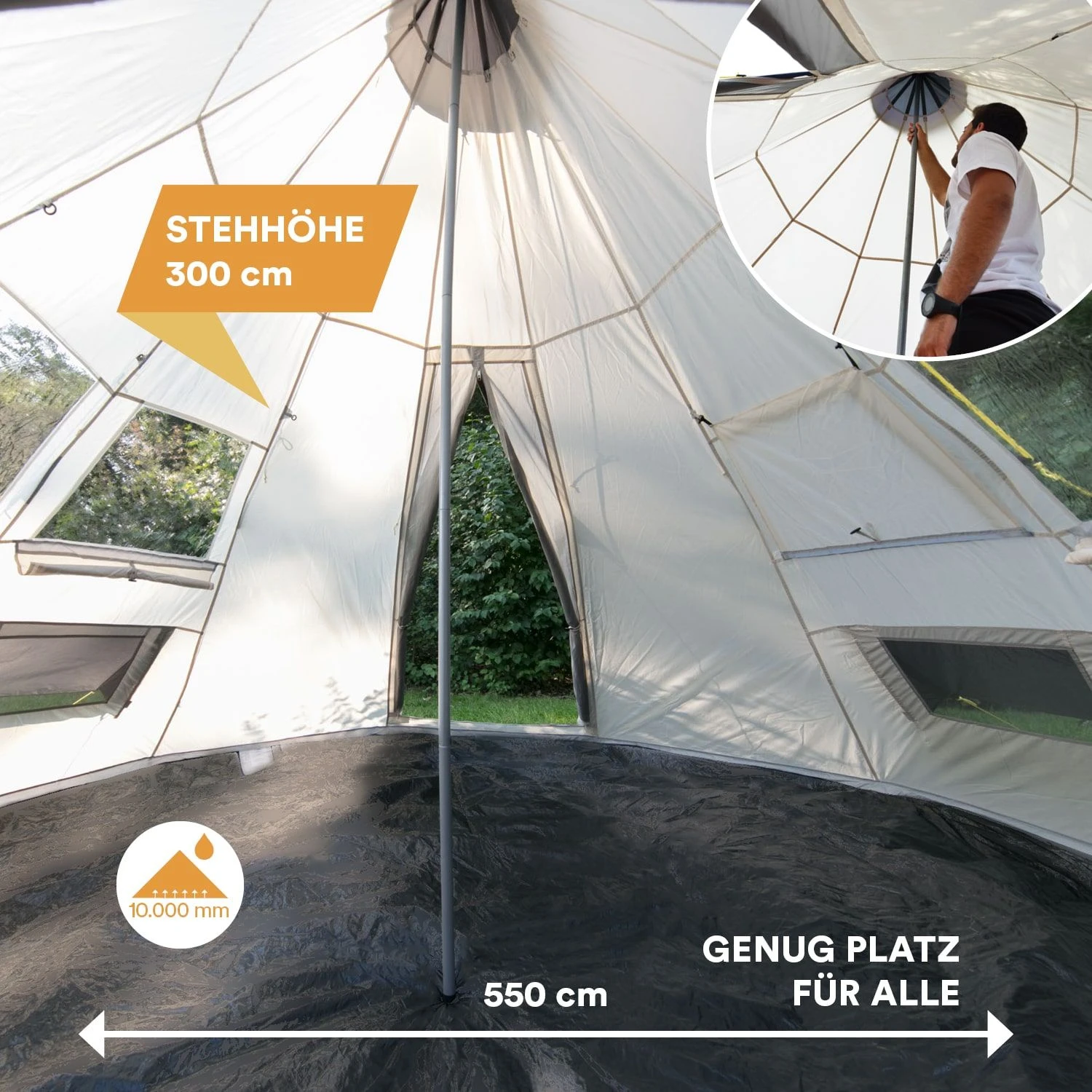 Skandika Tipi Goathi 550 Protect Groepstent - Beige 3 Skandika Tipi Goathi 550 Protect Groepstent - Beige - Afbeelding 3
