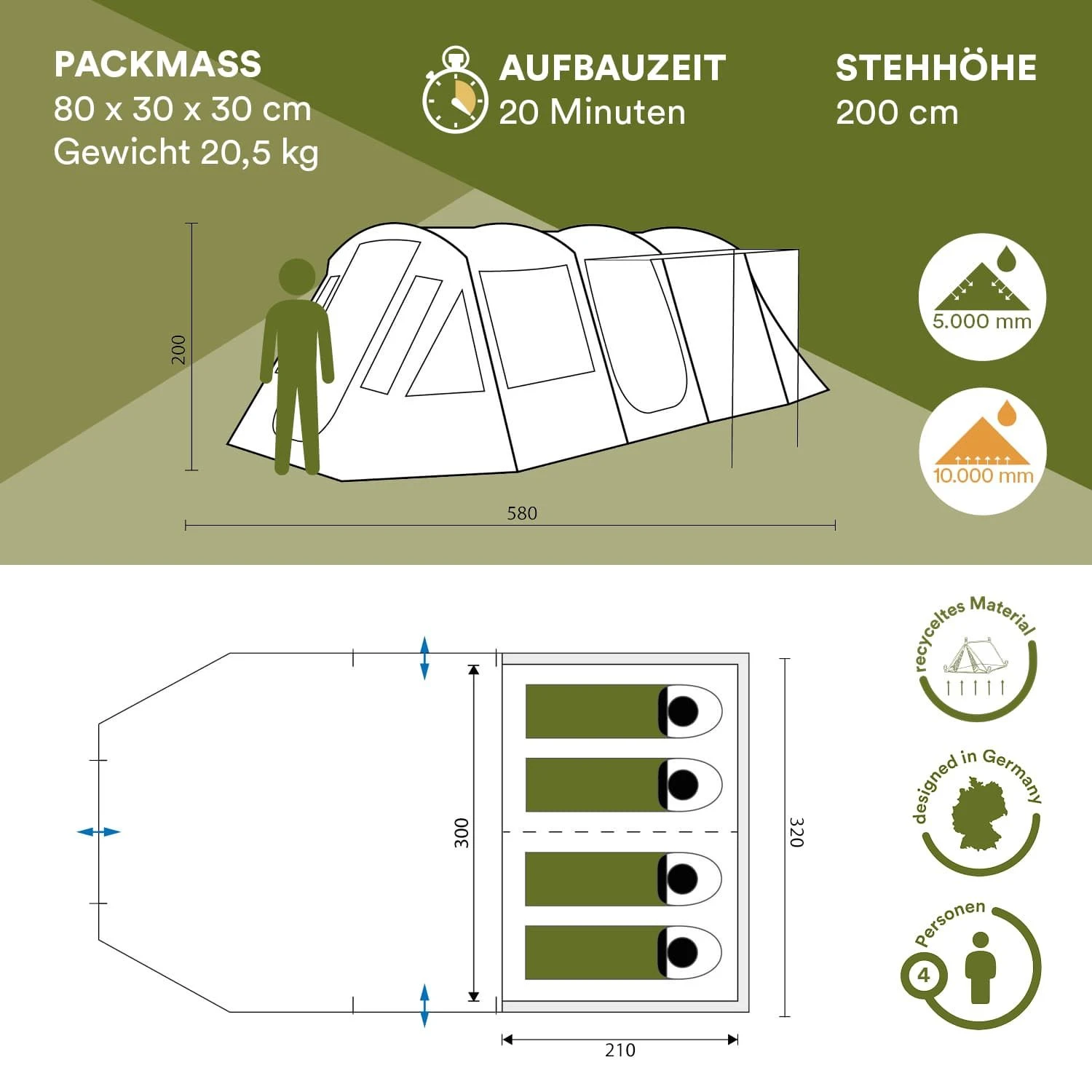Skandika Nordland 4 Grijze Tunneltent 6 Skandika Nordland 4 Grijze Tunneltent - Afbeelding 6