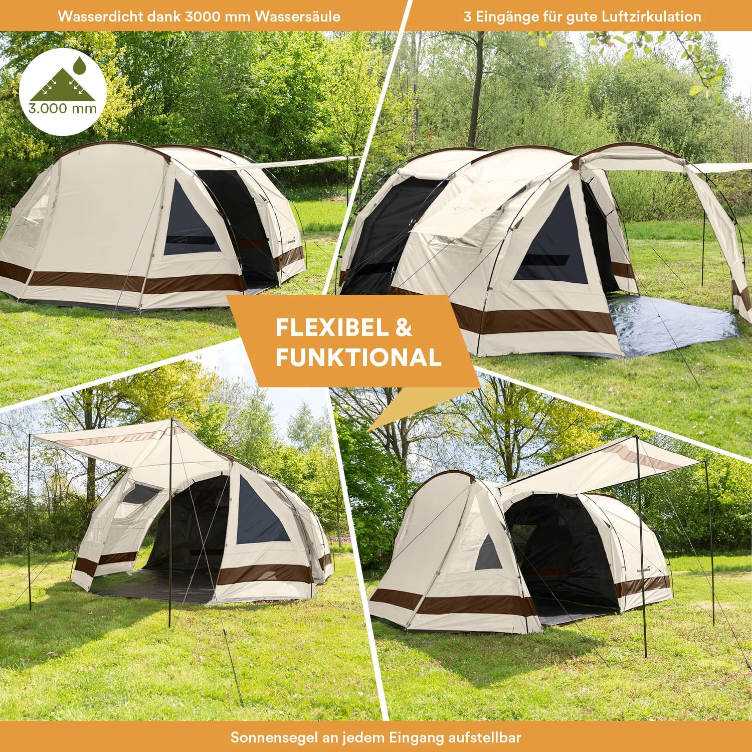 Skandika Kambo 6 Tunneltent - Beige 2 Skandika Kambo 6 Tunneltent - Beige - Afbeelding 2