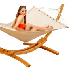 AMANKA 200 X 120 Hangmat Met Houten Frame - Beige -Merkloos Winkel 64e85f1a36b4e7ac