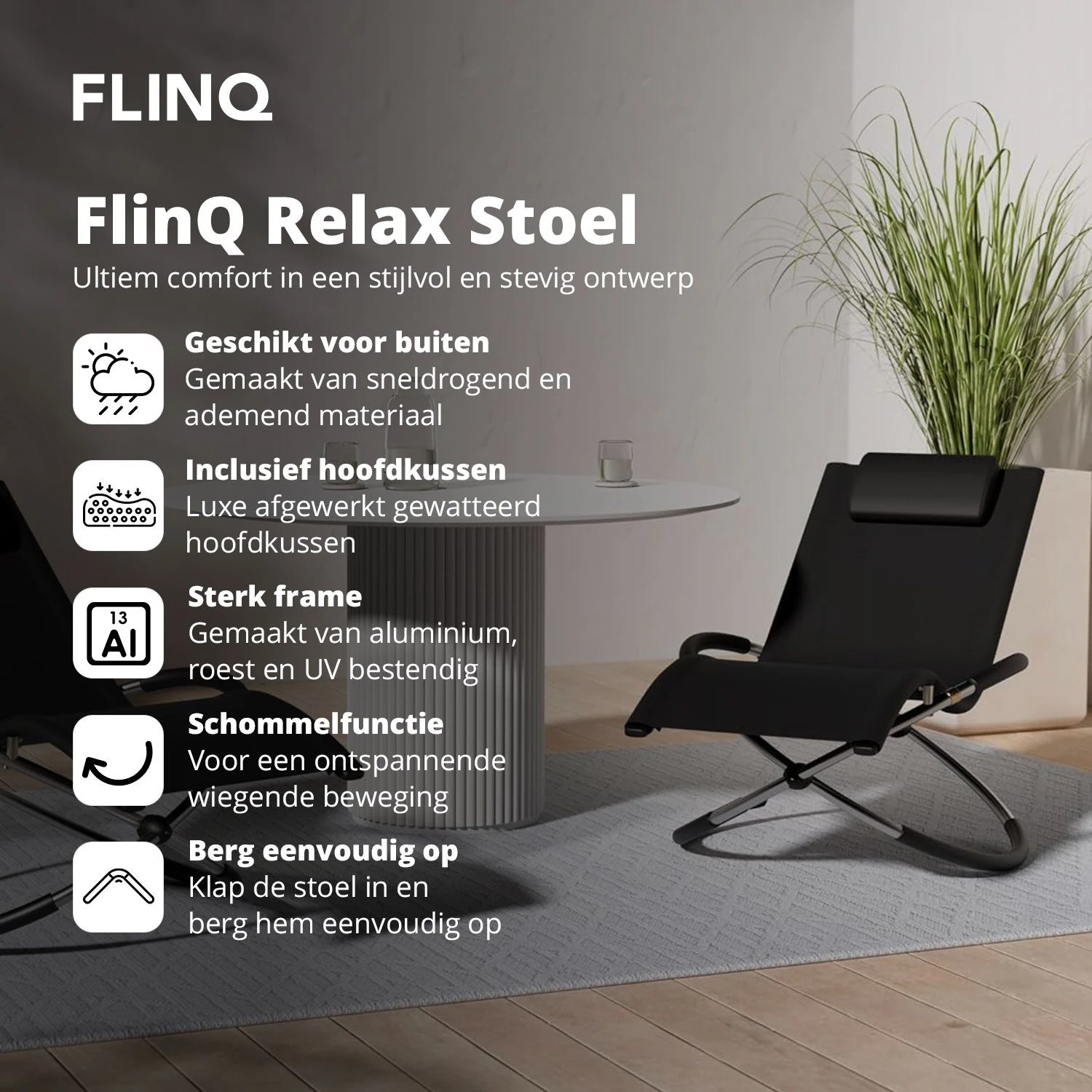 FlinQ Aura Opvouwbare Loungestoel - Antraciet 2 FlinQ Aura Opvouwbare Loungestoel - Antraciet - Afbeelding 2