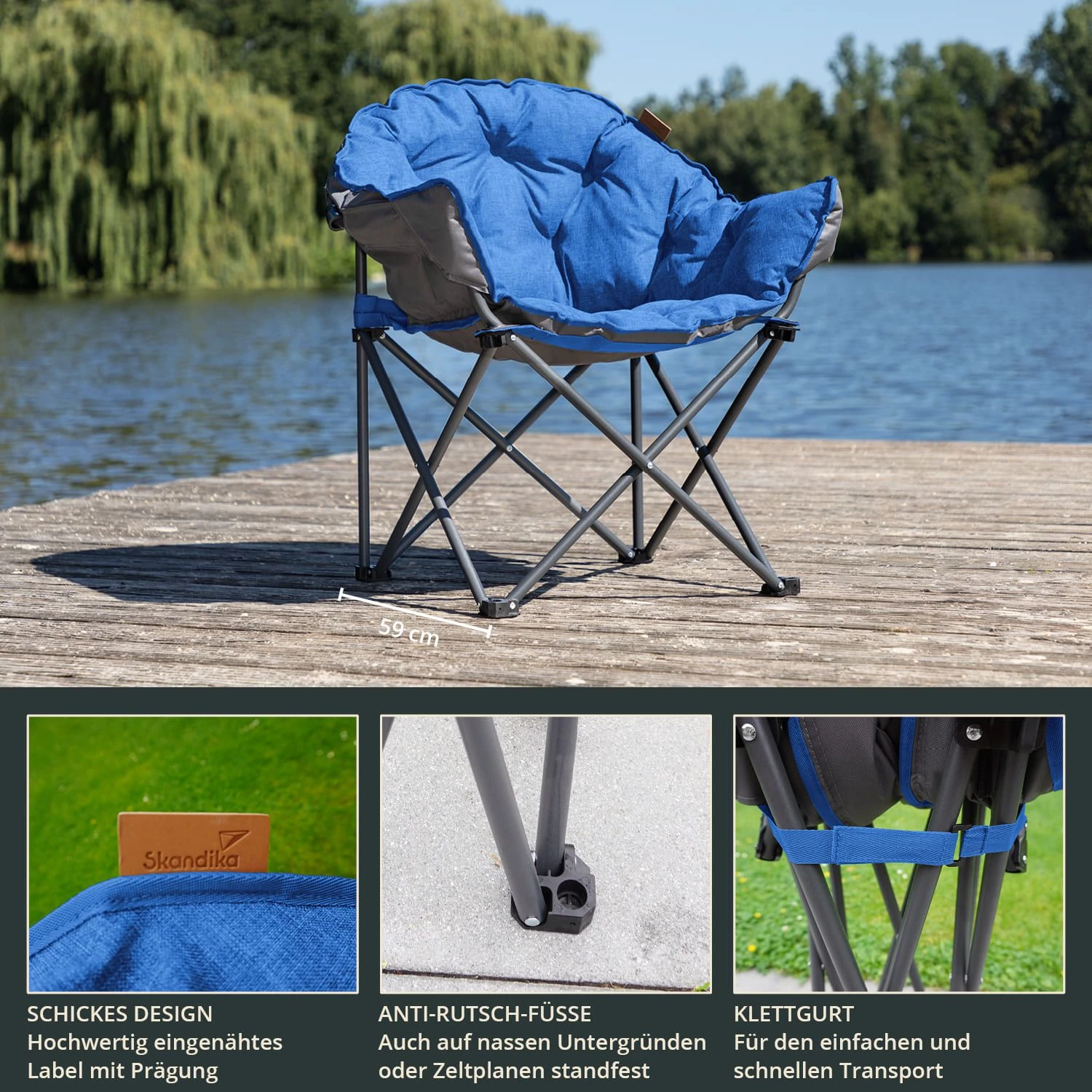 Skandika Moonchair Premium XL Vouwstoel - Blue 2 Skandika Moonchair Premium XL Vouwstoel - Blue - Afbeelding 2