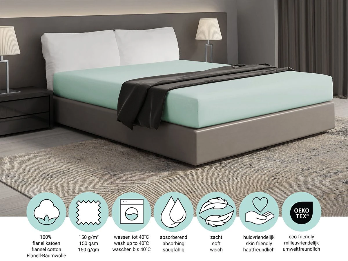 DoubleDry Flanel 90x200 Cm Hoeslaken - Mint 4 DoubleDry Flanel 90x200 Cm Hoeslaken - Mint - Afbeelding 4