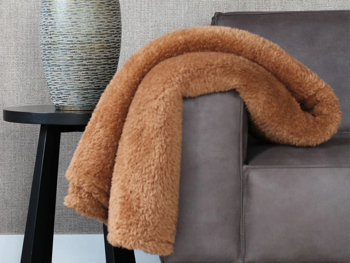 Merkloos PHLOX Teddy 130 X 170 Cm Plaid - Camel Bruin 4 Merkloos PHLOX Teddy 130 X 170 Cm Plaid - Camel Bruin - Afbeelding 4