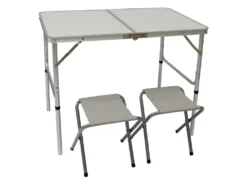 AMANKA 90x60 Hoogte Verstelbare Kampeertafel Met 2 Krukjes