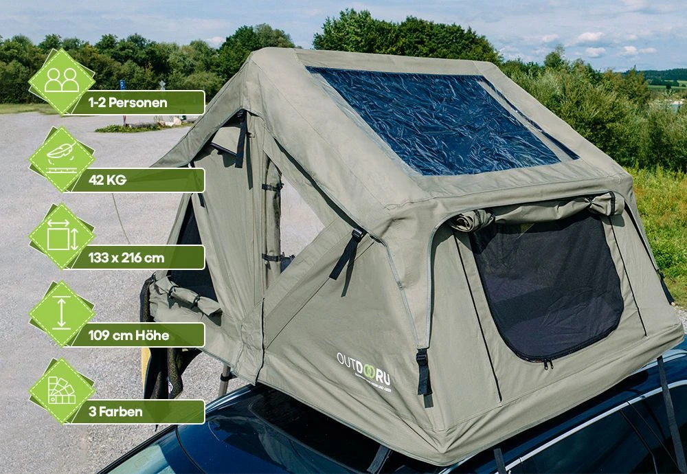 OutdoorU Compact 2-persoons Daktent - Grey 2 OutdoorU Compact 2-persoons Daktent - Grey - Afbeelding 2