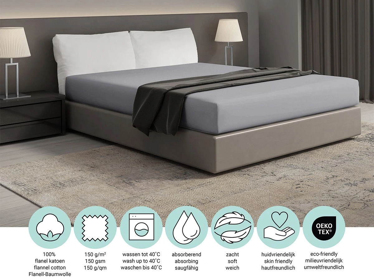 DoubleDry Flanel 140x200 Cm Hoeslaken - Lichtgrijs 4 DoubleDry Flanel 140x200 Cm Hoeslaken - Lichtgrijs - Afbeelding 4