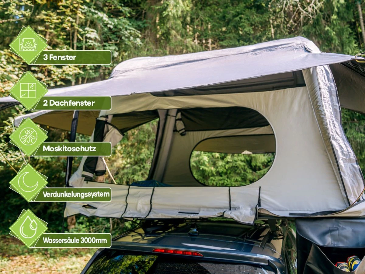 OutdoorU Sky 3 Personen Daktent - Groen 3 OutdoorU Sky 3 Personen Daktent - Groen - Afbeelding 3