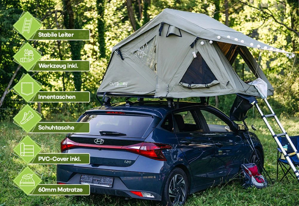 OutdoorU Compact 2-persoons Daktent - Grey 4 OutdoorU Compact 2-persoons Daktent - Grey - Afbeelding 4