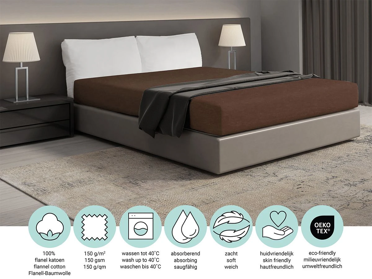 DoubleDry Flanel 140x200 Cm Hoeslaken - Bruin 4 DoubleDry Flanel 140x200 Cm Hoeslaken - Bruin - Afbeelding 4