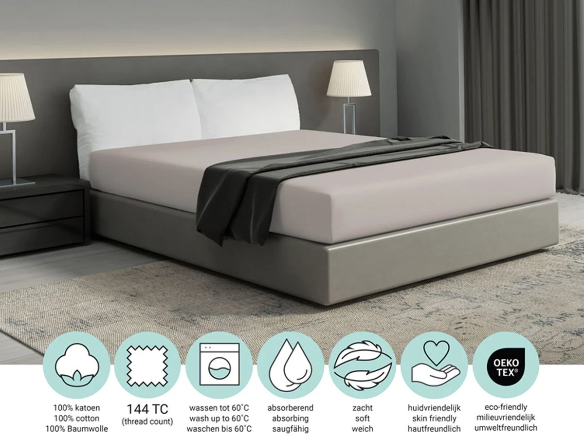 DoubleDry Home 140 X 200 Cm Hoeslaken - Taupe 4 DoubleDry Home 140 X 200 Cm Hoeslaken - Taupe - Afbeelding 4