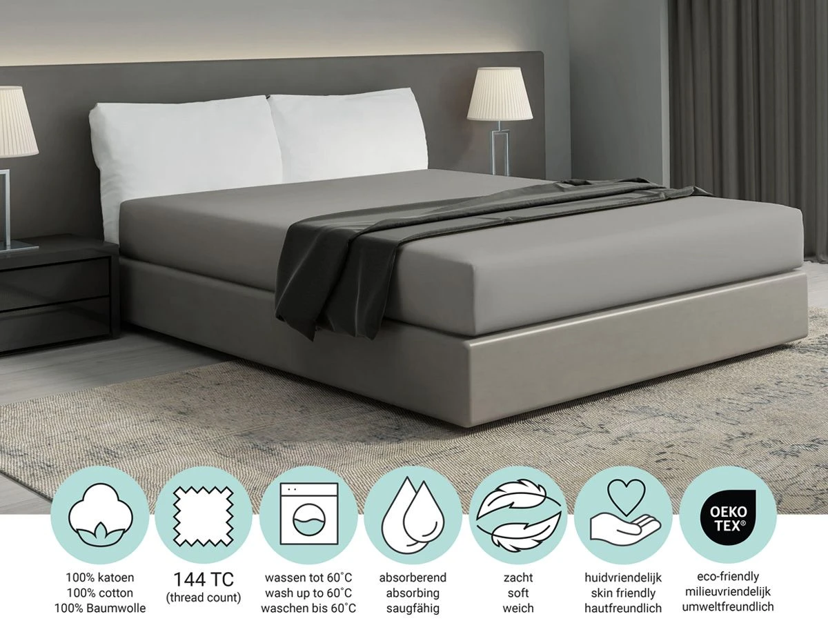 DoubleDry Home 180 X 200 Cm Hoeslaken - Grey 4 DoubleDry Home 180 X 200 Cm Hoeslaken - Grey - Afbeelding 4